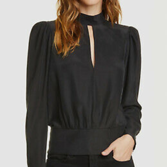 FRAME Womens Black Silk Keyhole Shirt Blouse - Picture 5 of 6